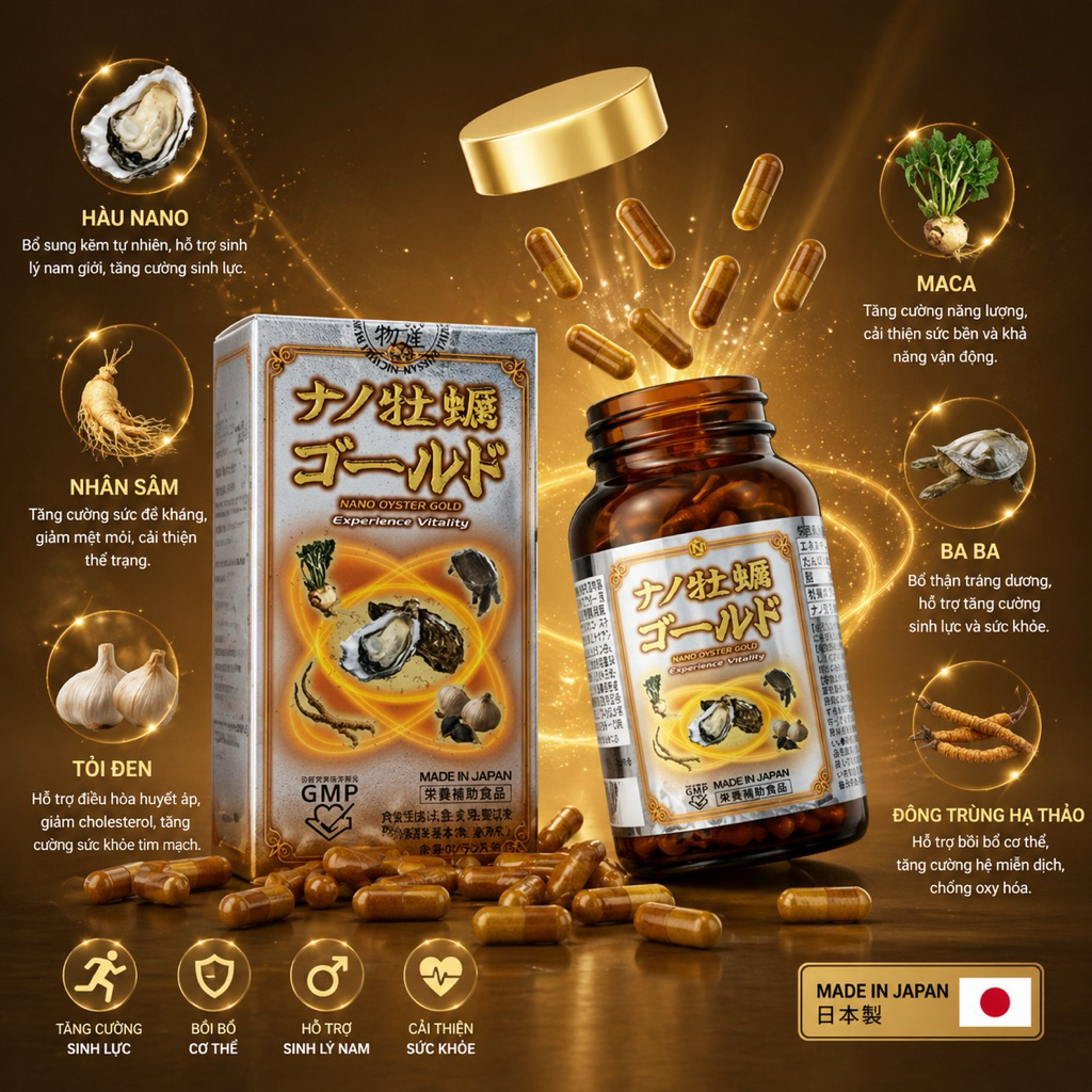 Viên Uống Hàu Biển Nano Oyster Gold Nhật Bản - Hộp 120 viên -  Hỗ Trợ Tăng Cường Sinh Lý Nam Giới