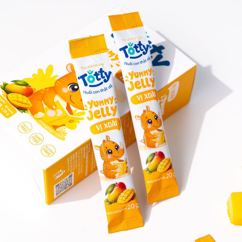 [Thực Phẩm Bổ Sung] Thạch Trái Cây Cho Bé Totty Jelly Vị Xoài, Bổ Sung L-Lysine, Kẽm, Vitamin, Dạng Thạch Mềm Bé Ăn Ngon