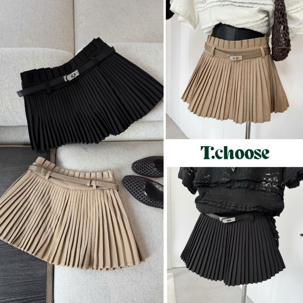 Chân váy ngắn xếp ly kèm belt 928 TCHOOSE