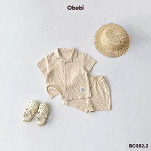 Bộ Cộc Sơ Mi Trẻ Em Chất Liệu Dệt Nổi Thoáng Khí Mùa Hè Obebi 8-22KG BC352.2