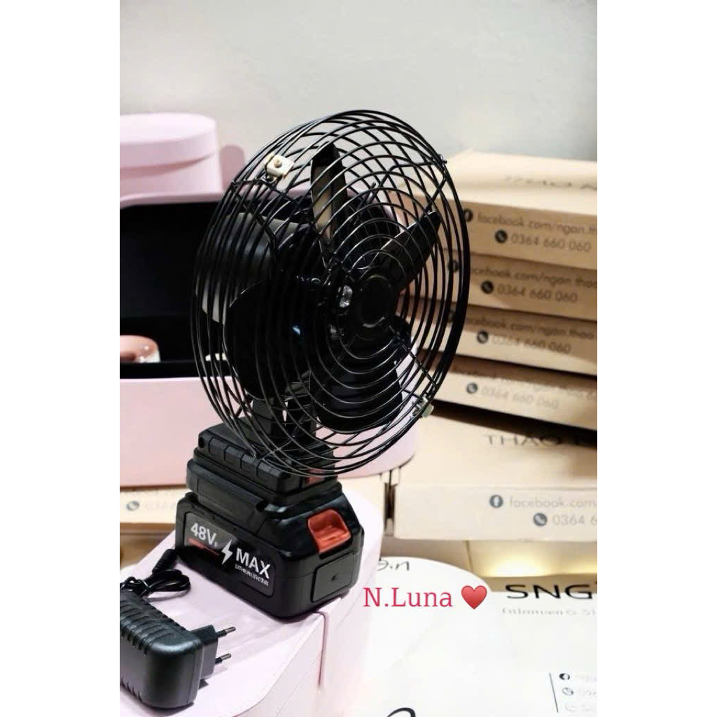 Quạt Tích Điện Không Dây 48V MAX Mini Cầm Tay Để Bàn Gió Mạnh 3 Tốc Độ Pin Sạc Tháo Rời Cao Cấp