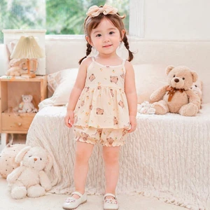 Bộ 2 dây bé gái SONBEE vải thô kara cotton mềm mát, áo hai dây quần đùi bo chun họa tiết dễ thương