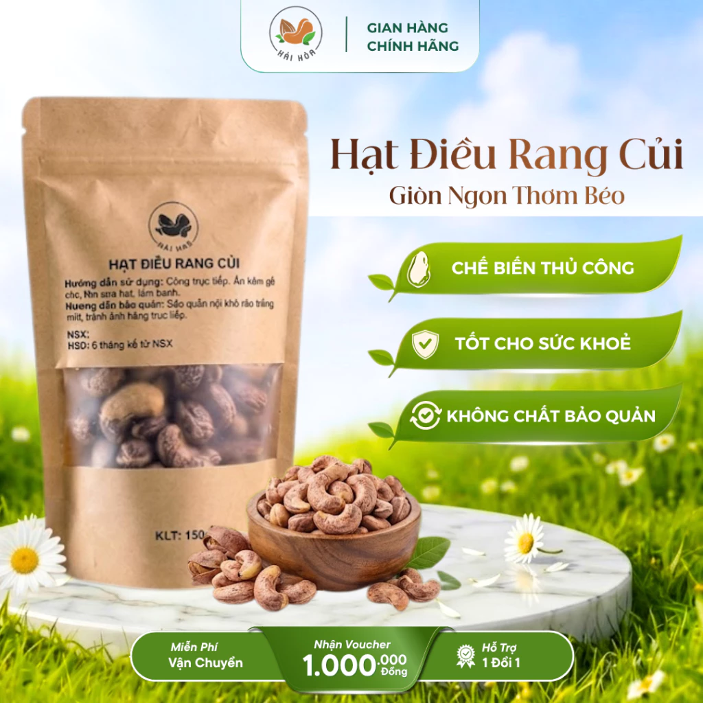 Hạt Điều Nguyên Hạt- Giòn Ngon - Thơm Béo Hạt Điều Rang Muối, Không Vỏ Hạt To Tròn Chắc Hải Hoà