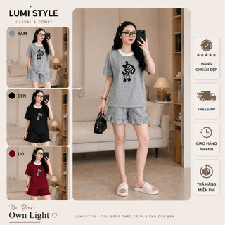 Bộ đồ ngủ nữ dễ thương áo thun quần short bèo – Đồ mặc nhà nữ mềm mát, thoải mái