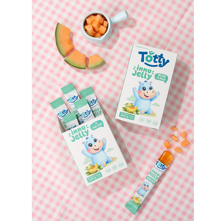 [Thực Phẩm Bổ Sung] Thạch Trái Cây Cho Bé Totty Jelly Vị Dưa Lưới, Bổ Sung L-Lysine, Kẽm, Vitamin Thạch Mềm Dễ Ăn