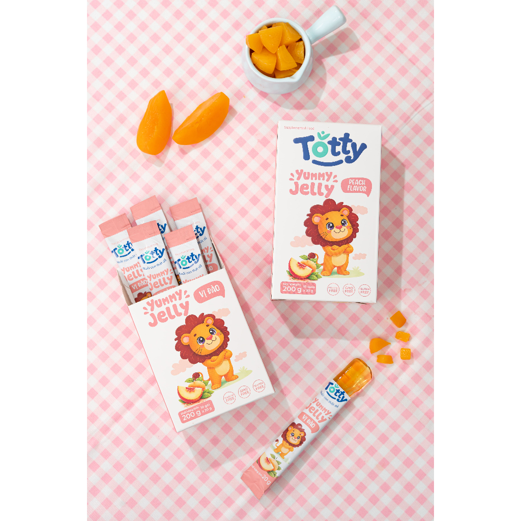 [Thực Phẩm Bổ Sung] Thạch Trái Cây Cho Bé Totty Jelly Vị Đào, Bổ Sung L-Lysine, Kẽm, Vitamin C Dạng Thạch Mềm Dễ Ăn
