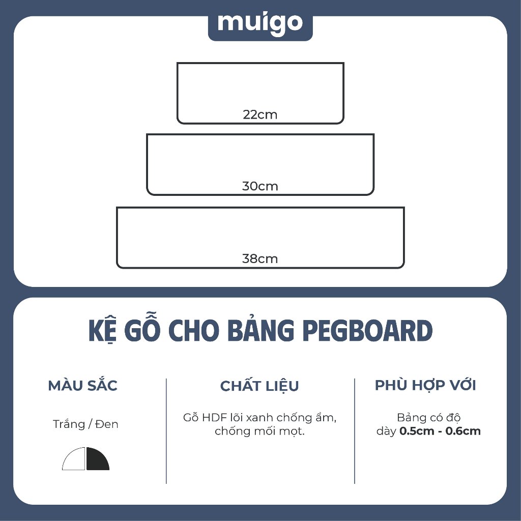 Kệ gỗ Trắng/ Đen cho bảng Pegboard (Kèm chân đỡ) | Phụ Kiện Pegboard Đa Năng