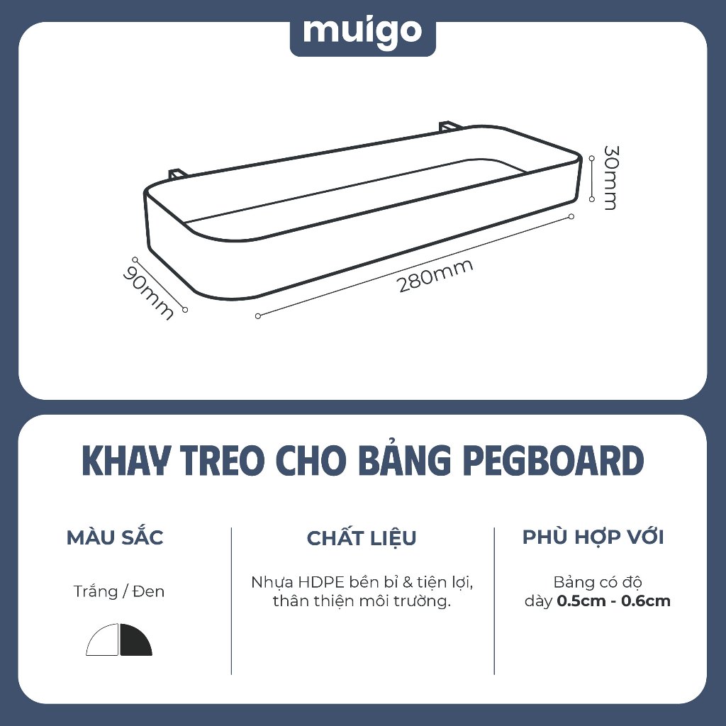 Khay treo cho bảng Pegboard Lỗ Dọc | Phụ Kiện Pegboard Đa Năng