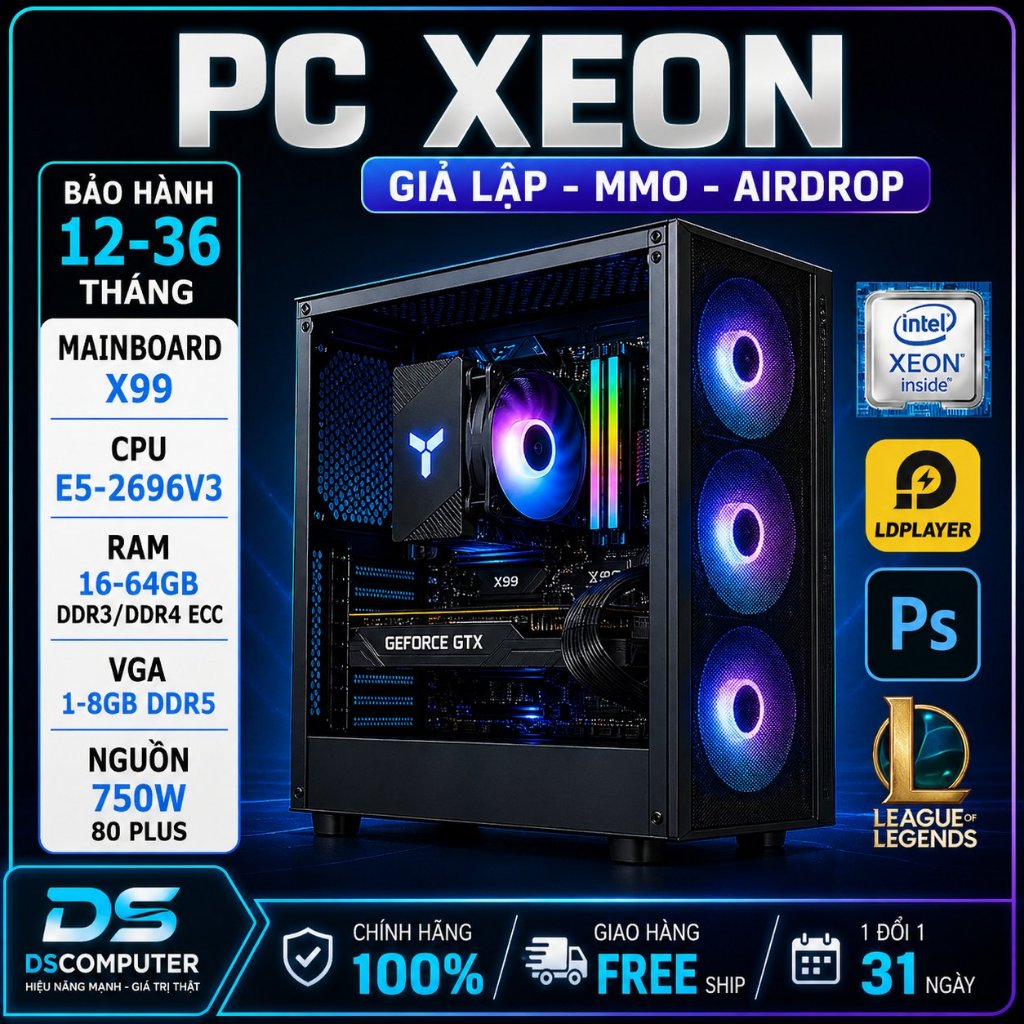 Bộ Máy Tính Xeon 2696V3 18 Nhân 36 Luồng Chơi game , giả lập , render đa tác đụng , bảo hành dài | BigBuy360 - bigbuy360.vn