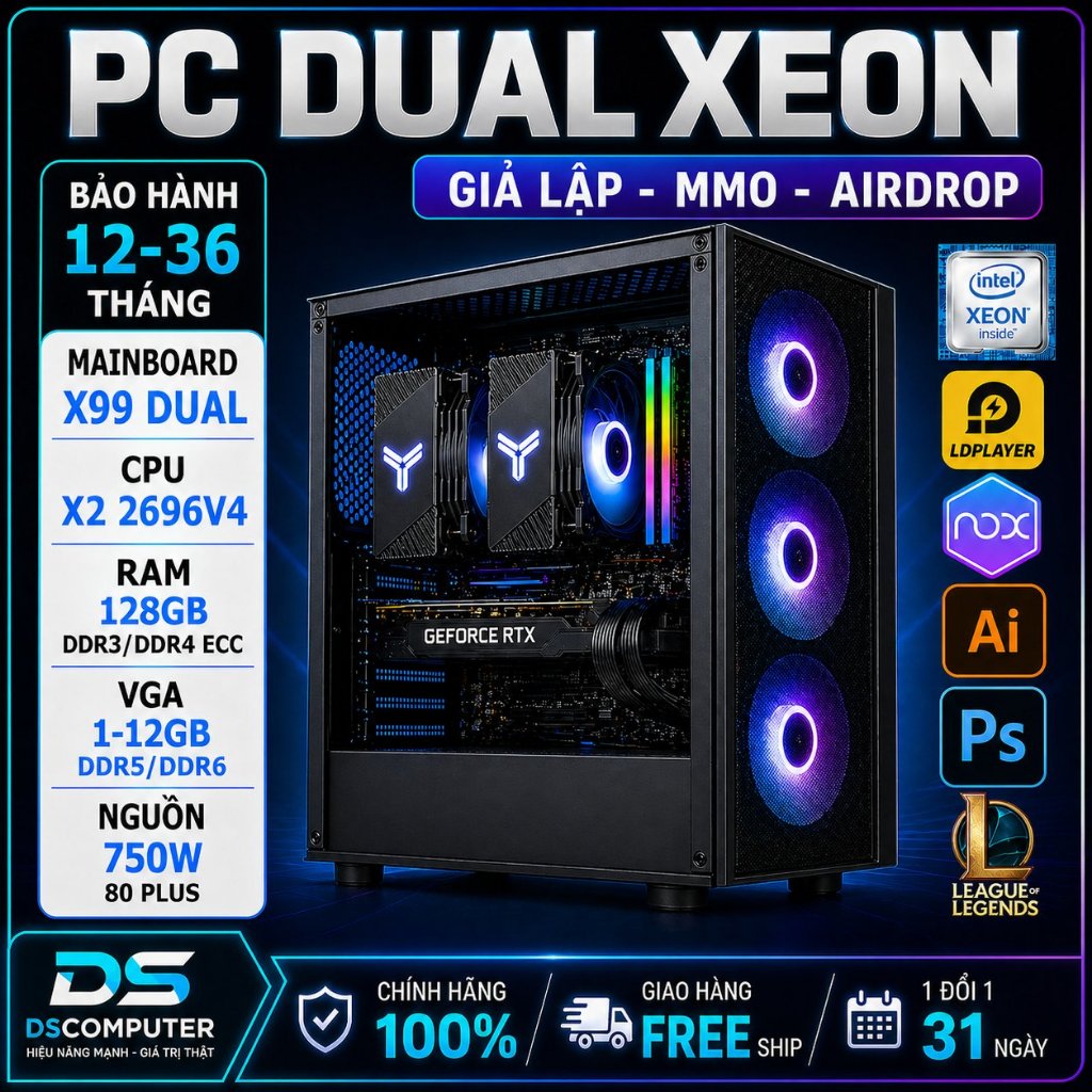 Case Max cấu hình Xeon Dual E5 2696V4 Ram 128GB 44 Nhân 88 Luồng | BigBuy360 - bigbuy360.vn