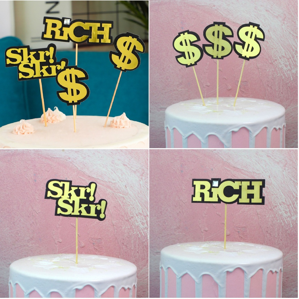 Combo 10 Set Cắm Giấy Chữ $, Chữ Rich, Chữ SKR Trang Trí Bánh Kem - Phụ Kiện Bánh Sinh Nhật DUHA 072