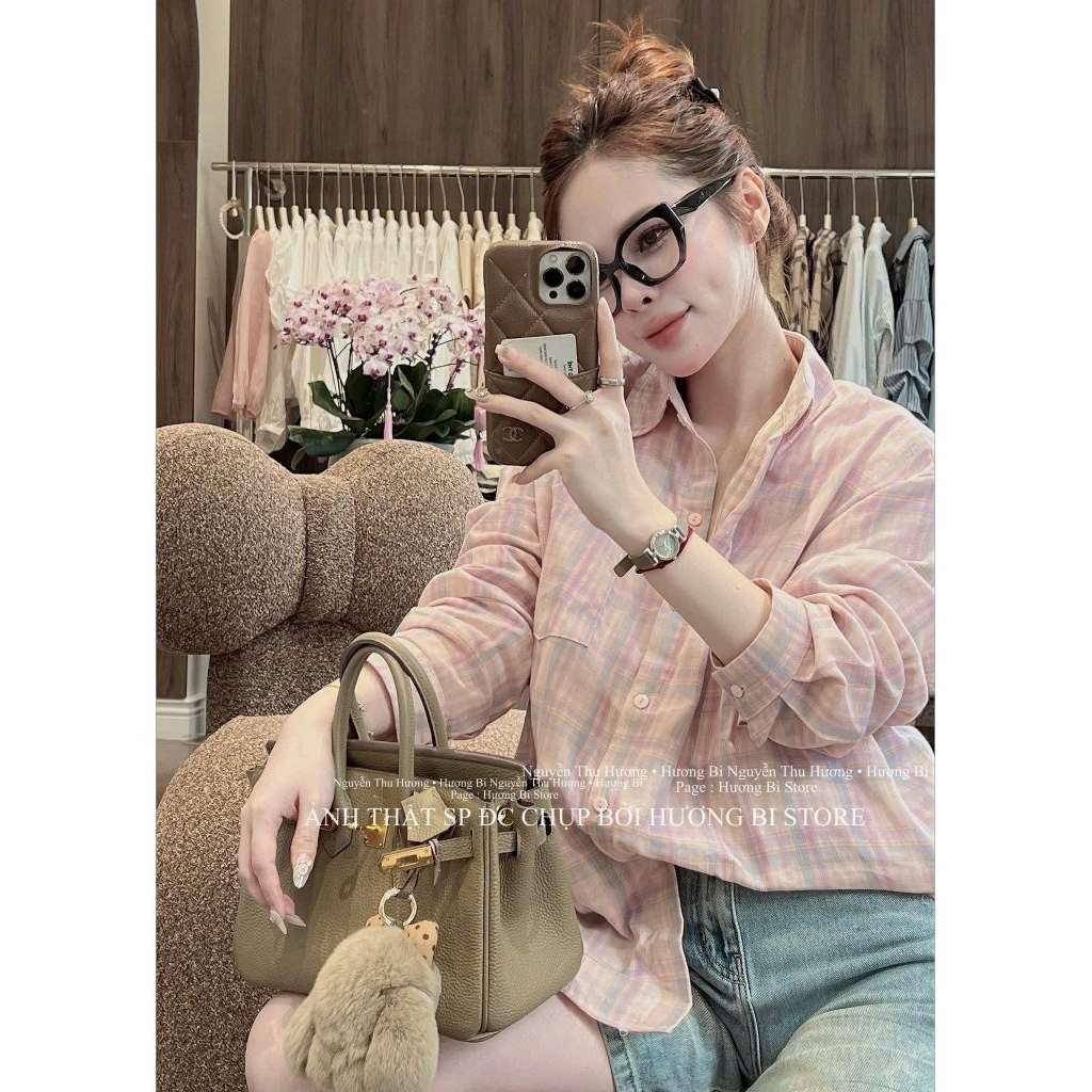 [𝑯𝒂 𝑨𝒏𝒉] Áo Sơ Mi Kẻ Karo Hồng Siêu Xinh QCL1