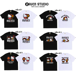 Áo Thun Hello Kitty & Baby Milo - Bape 100% Cotton 250GSM Cao Cấp Oversize Raven Studio