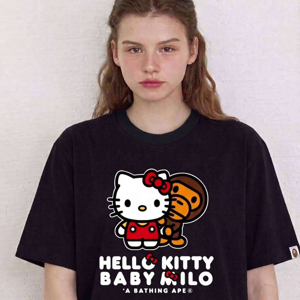 [Full Tag] Áo Thun Hello Kitty & Baby Milo - Bape 100% Cotton 250GSM Cao Cấp Oversize Raven Studio