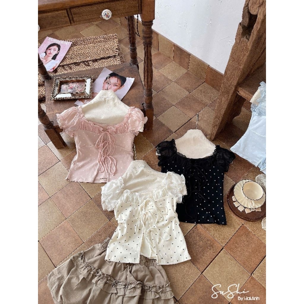 [𝑯𝒂 𝑨𝒏𝒉] Áo Cộc Phông Trễ Vai Buộc Nơ QCL1