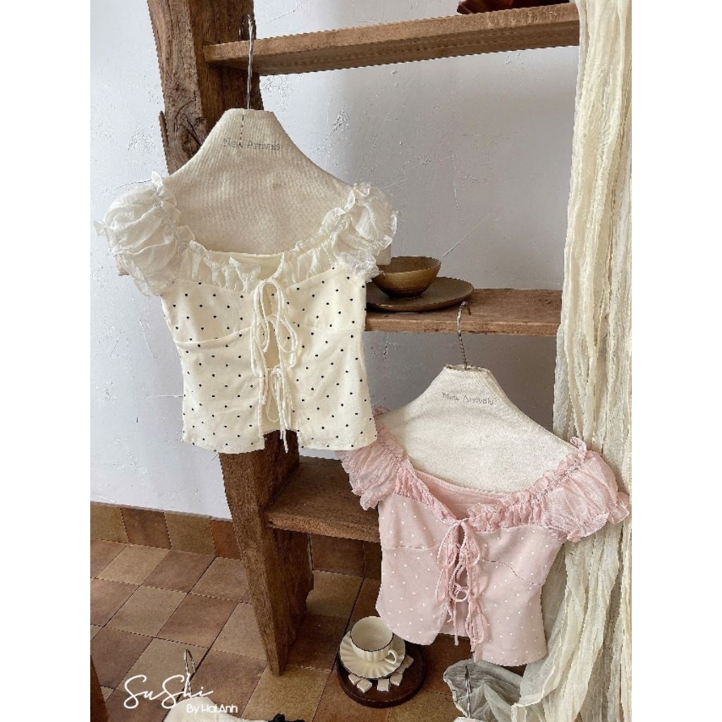 [𝑯𝒂 𝑨𝒏𝒉] Áo Cộc Phông Trễ Vai Buộc Nơ QCL1