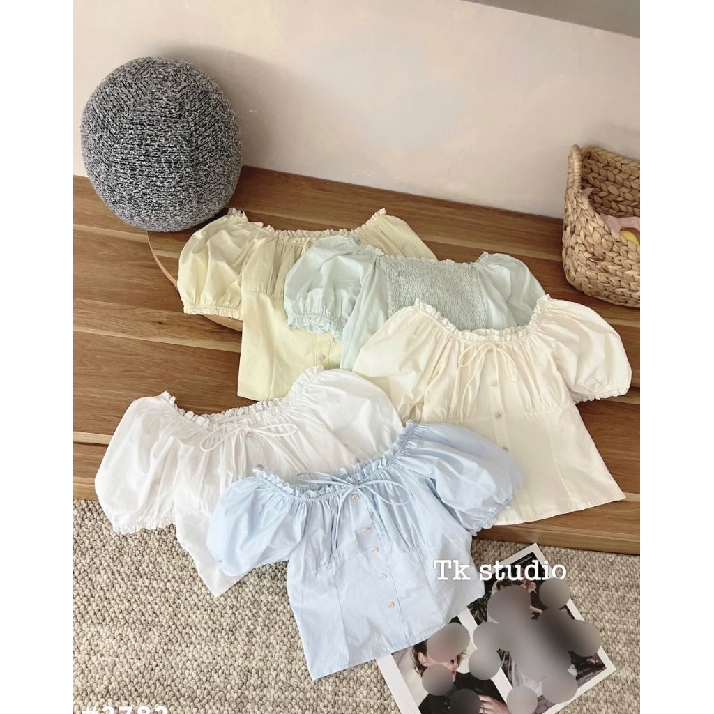 [𝑯𝒂 𝑨𝒏𝒉] Áo Sơ Mi Cộc Trễ Vai Bo Gấu Tay QCL1