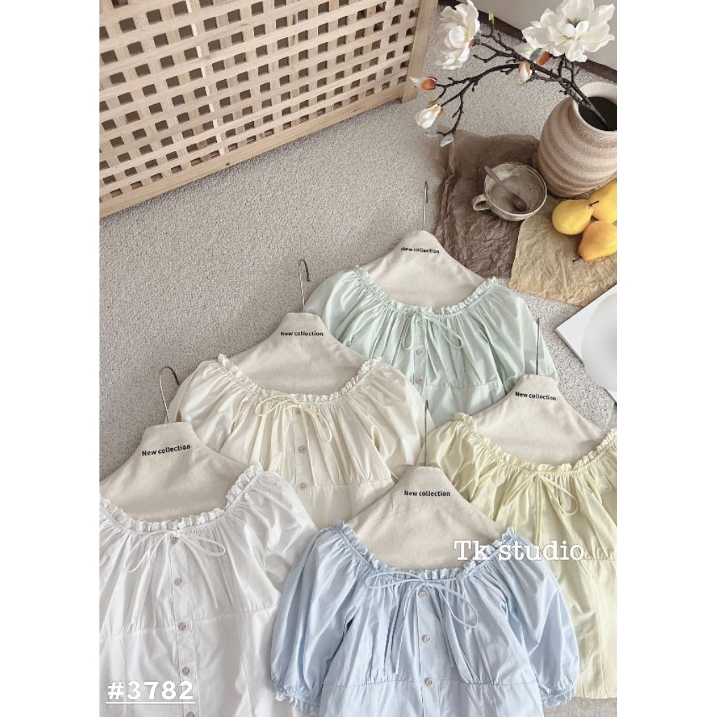 [𝑯𝒂 𝑨𝒏𝒉] Áo Sơ Mi Cộc Trễ Vai Bo Gấu Tay QCL1