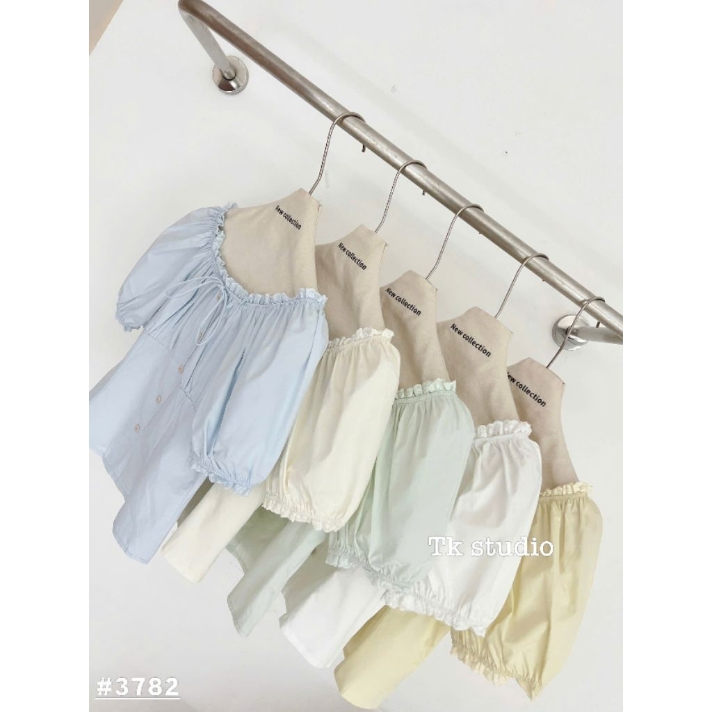 [𝑯𝒂 𝑨𝒏𝒉] Áo Sơ Mi Cộc Trễ Vai Bo Gấu Tay QCL1