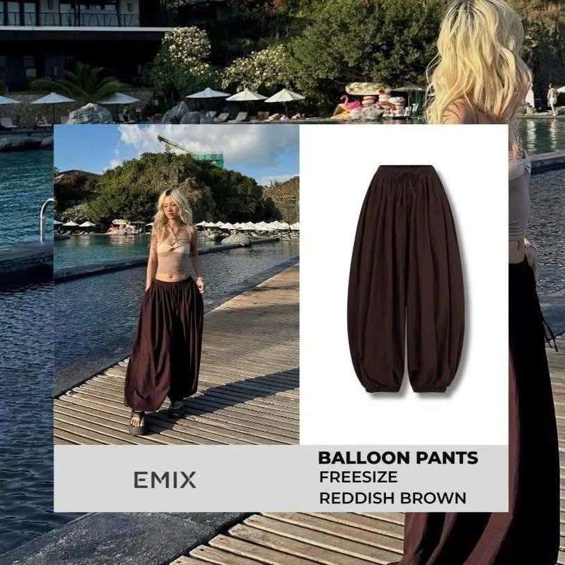 Quần Balloon Pants Nữ Ống Bom Rộng Cạp Chun Bo Gấu Vải Gió Mềm Nhẹ Thoáng Mát Trendy Đồ Đôi Đi Biển Joolate