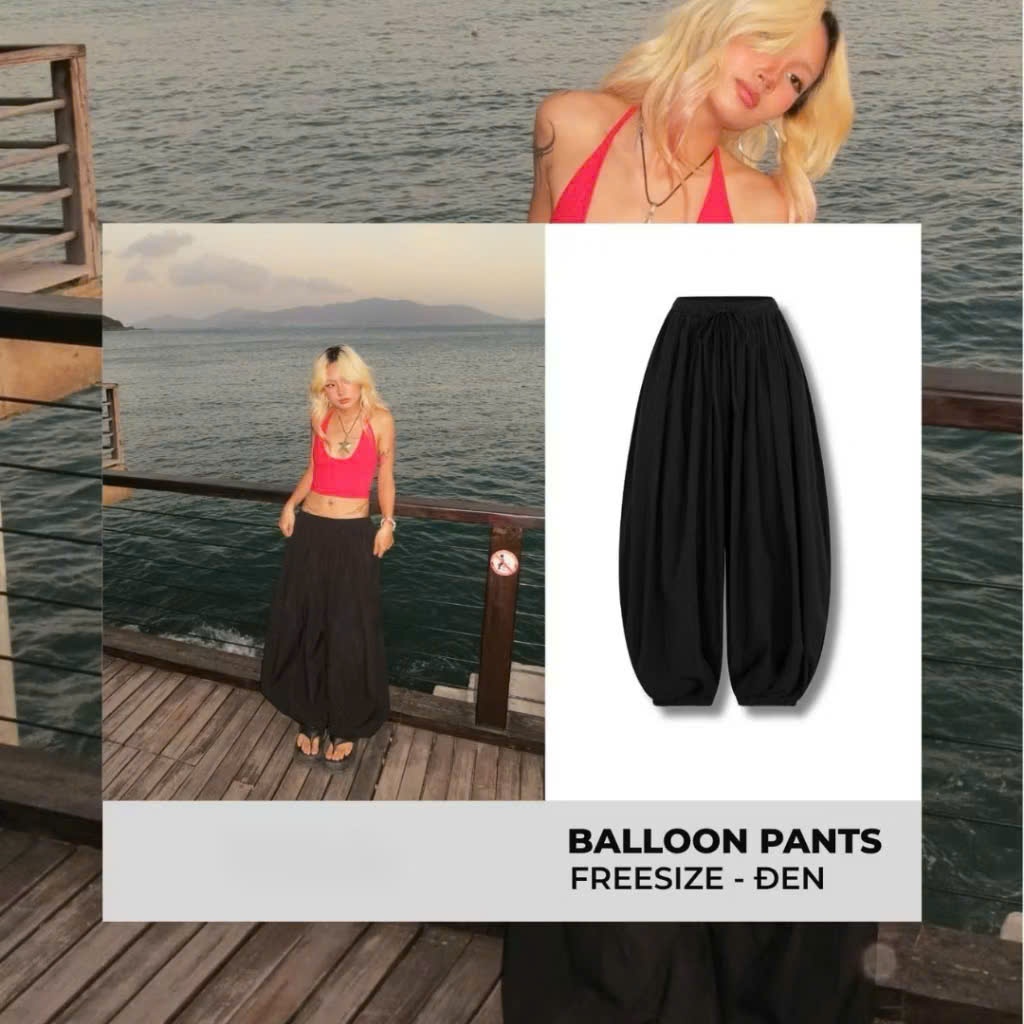 Quần Balloon Pants Nữ Ống Bom Rộng Cạp Chun Bo Gấu Vải Gió Mềm Nhẹ Thoáng Mát Trendy Đồ Đôi Đi Biển Joolate