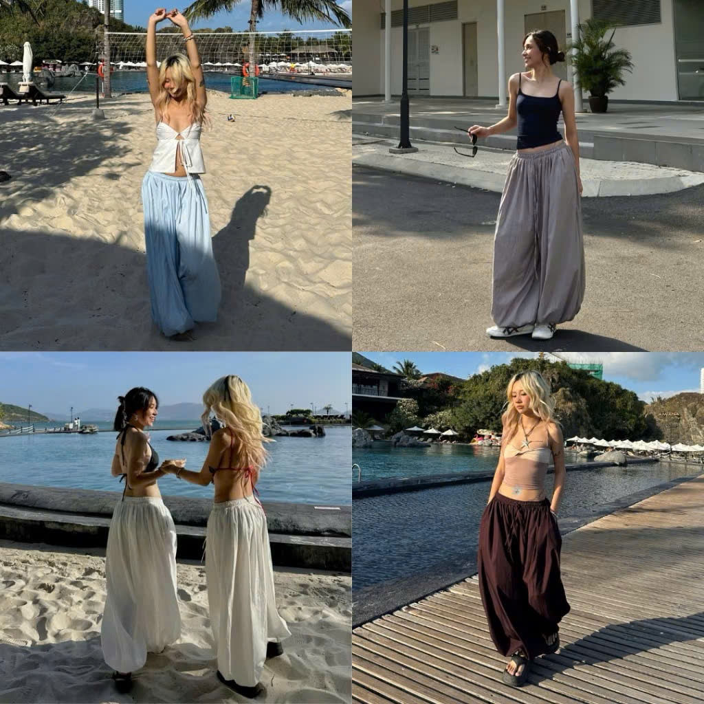 Quần Balloon Pants Cạp Chun Ống Boom Bo Gấu Chất Gió Mùa HèThiết Kế Hiện Đại Tôn Dáng Mặc Đi Biển Du Lịch Joolate