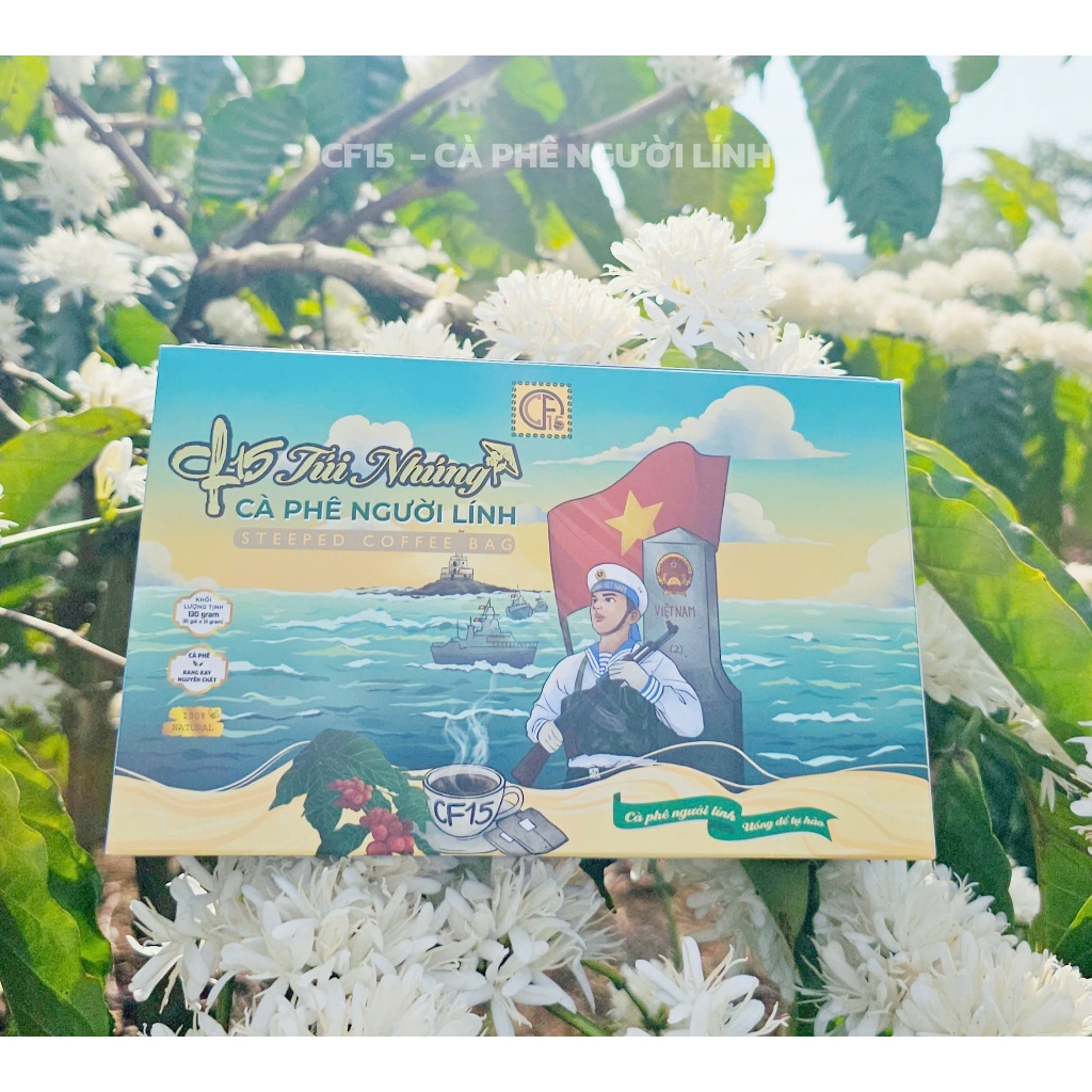 Cà Phê CF15 Túi Nhúng - Hộp 10 Gói - Cà Phê Người Lính| Robusta Nguyên Chất