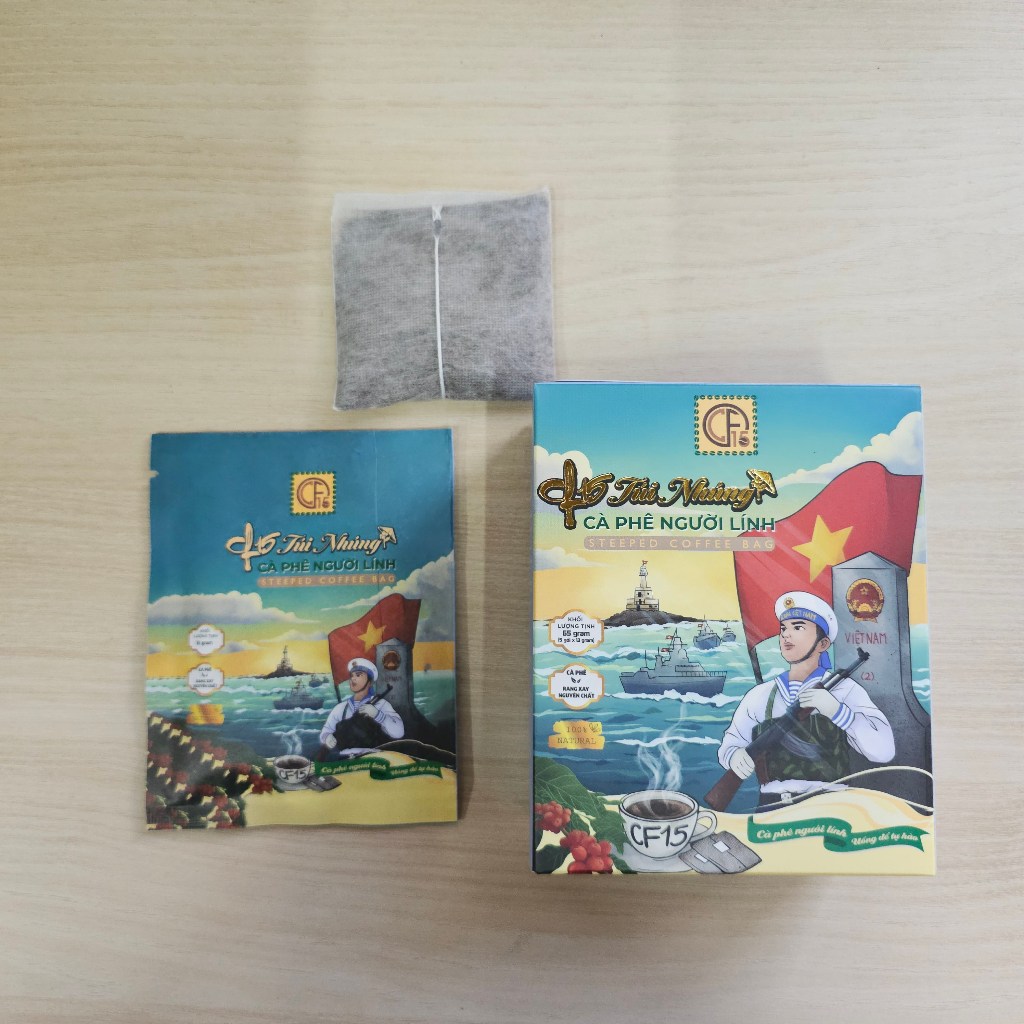 Cà Phê CF15 Túi Nhúng Robusta Nguyên Chất Cà Phê Người Lính - Hộp 5 Gói
