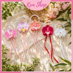 Vòng tay hoa lan cho cô dâu, phù dâu bê tráp, phụ kiện chụp ảnh cưới, chụp ảnh Tết - Kem Shop