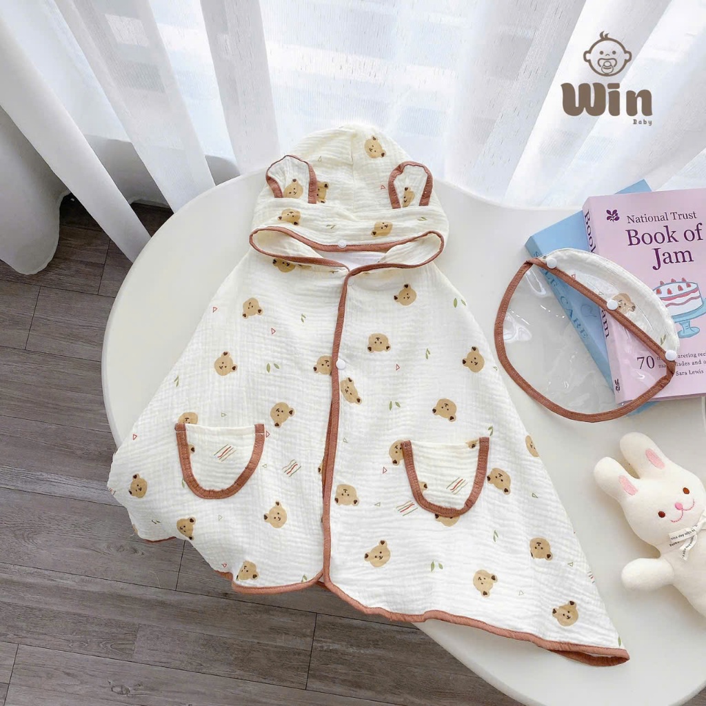 CN02-kèm mũ kính] Áo choàng chống nắng 4 lớp cho bé, vải xô muslin cao cấp, Chắn gió, chăn bụi, chống giọt bắn cho bé