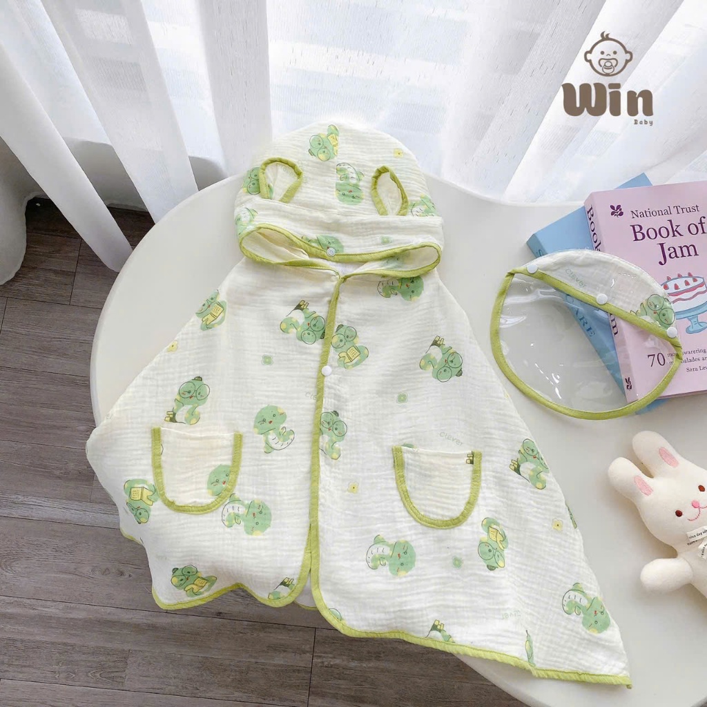 CN02-kèm mũ kính] Áo choàng chống nắng 4 lớp cho bé, vải xô muslin cao cấp, Chắn gió, chăn bụi, chống giọt bắn cho bé