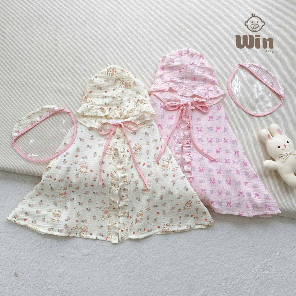 CN02-kèm mũ kính] Áo choàng chống nắng 4 lớp cho bé, vải xô muslin cao cấp, Chắn gió, chăn bụi, chống giọt bắn cho bé