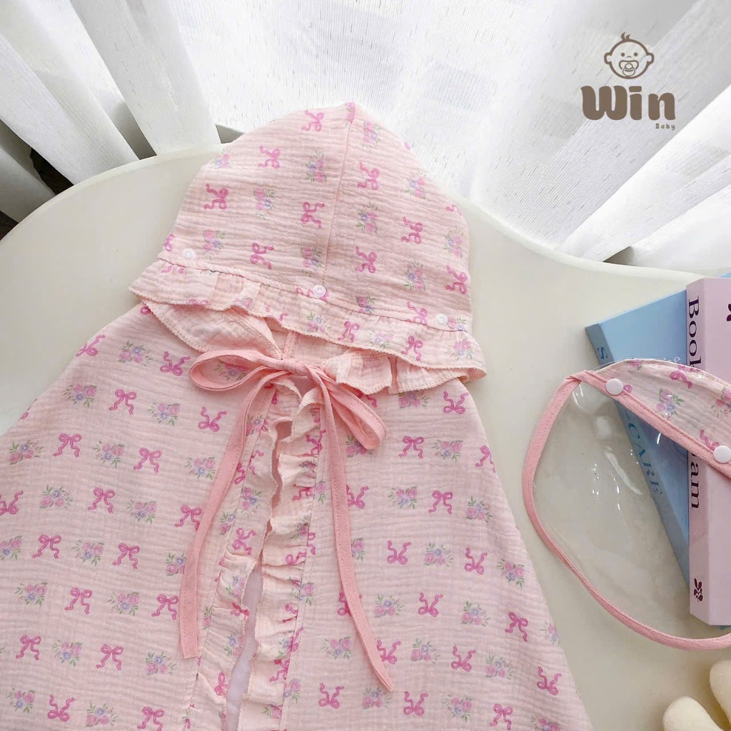 CN02-kèm mũ kính] Áo choàng chống nắng 4 lớp cho bé, vải xô muslin cao cấp, Chắn gió, chăn bụi, chống giọt bắn cho bé