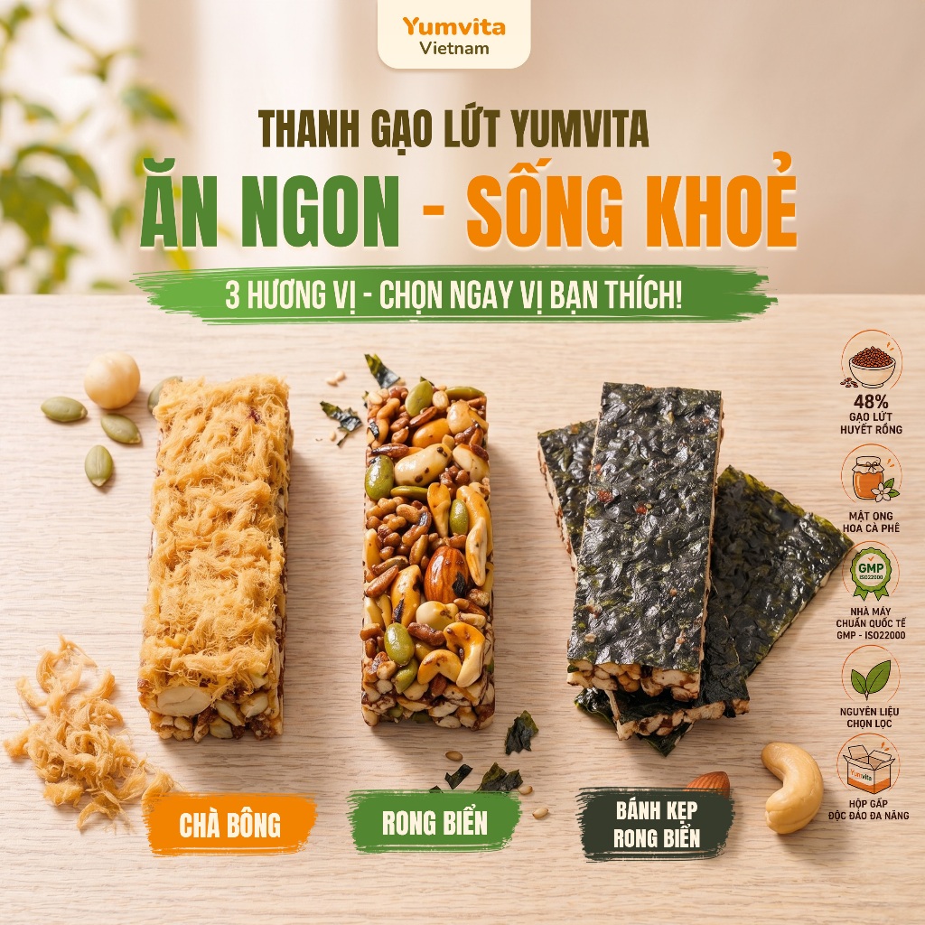 [THANH LẺ] Thanh Gạo Lứt Năng Lượng 3 Vị Chà Bông/ Rong Biển/ Bánh Kẹp Rong Biển Yumvita