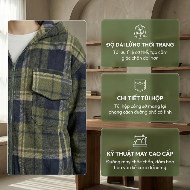 Áo khoác che nắng có mũ trùm đầu caro kẻ sọc thời thượng trẻ trung unisex Y015.