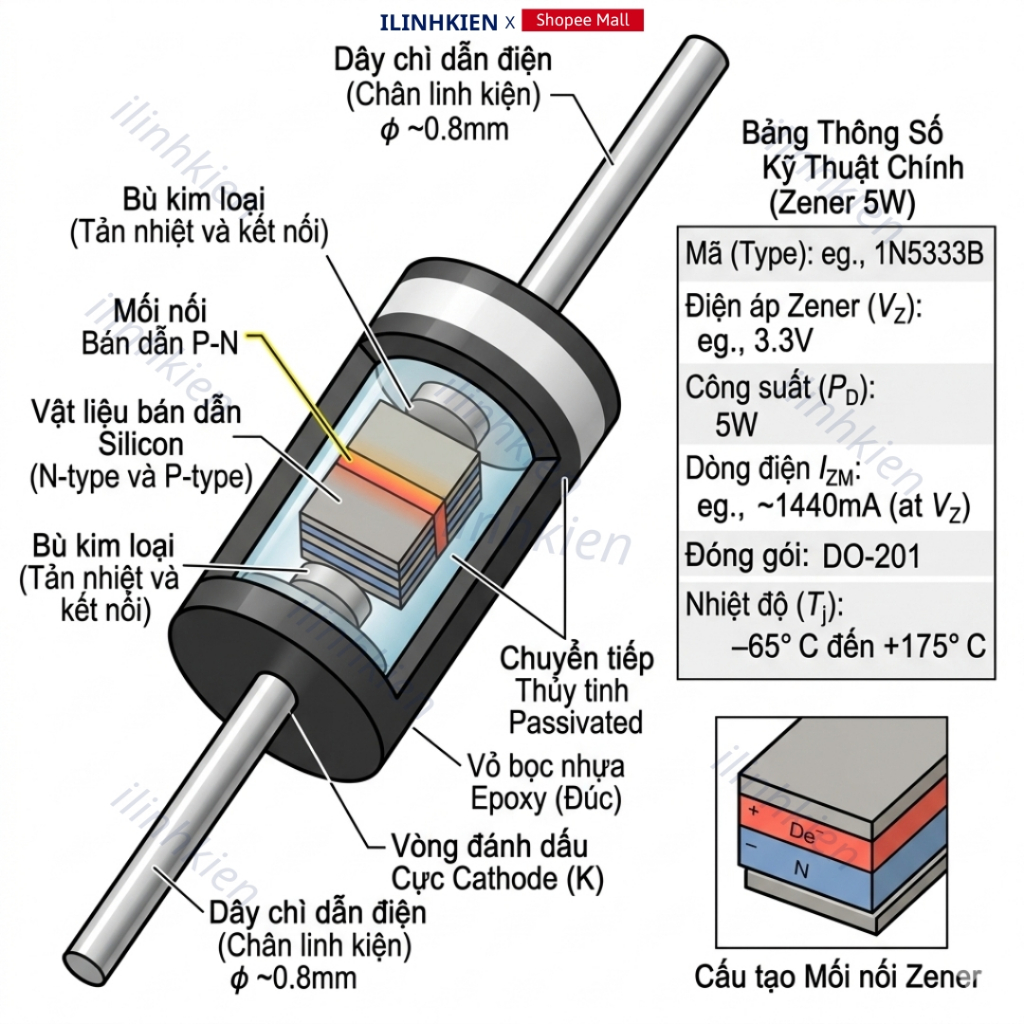 Diode zener 5W 13V/14V/15V/16V/17V/18V/20V/22V/24V/25V/28V/30V/33V chất lượng cao ilinhkien.