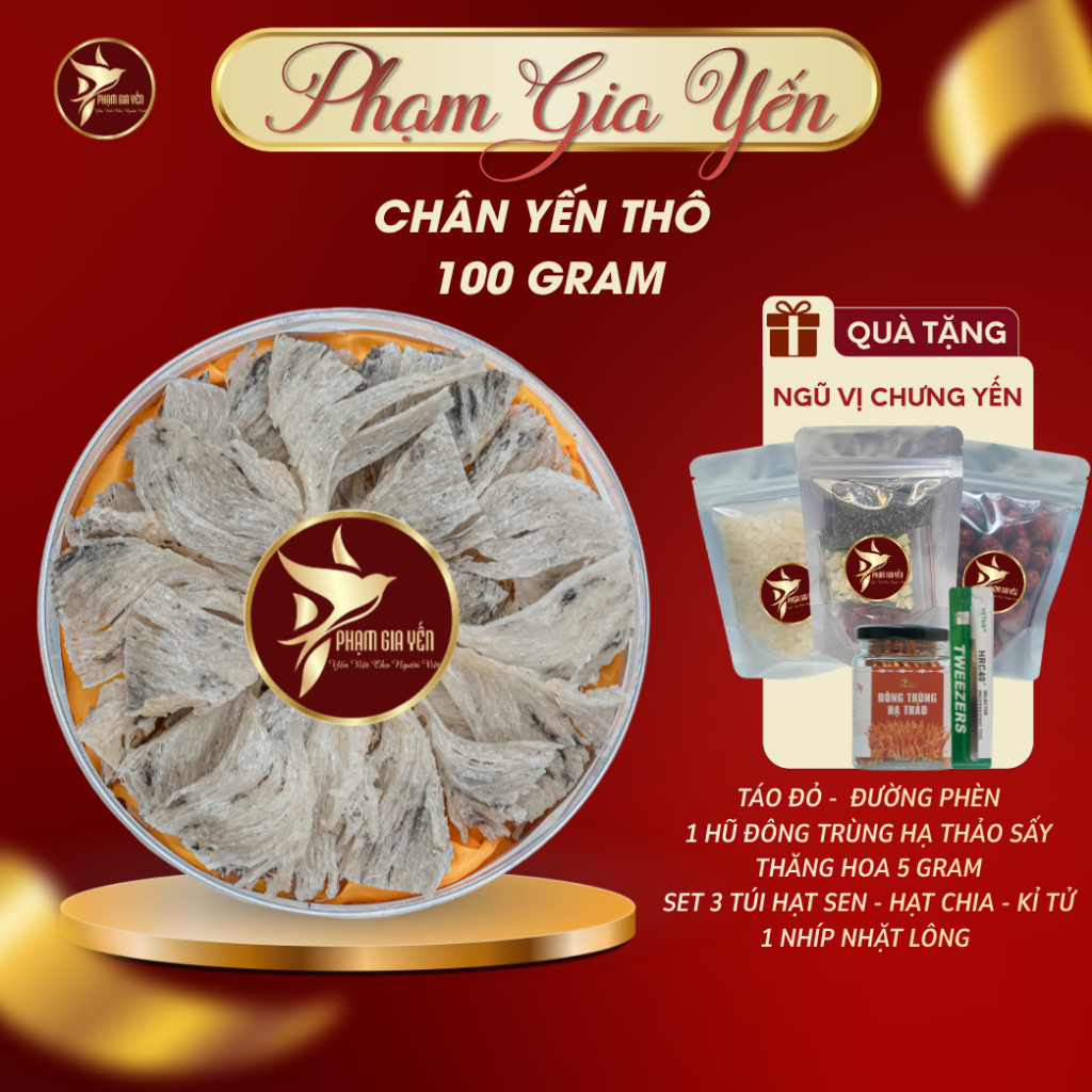 Chân Yến Thô Già Gân Loại 1 , To , Già , Chưng Cực Nở - Yến Sào Phạm Gia  - Tổ Yến Thô
