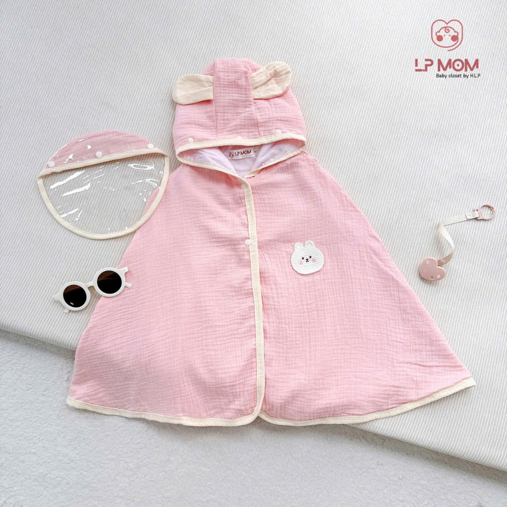 [CN03+ Mũ Kính] Áo choàng chống nắng 3 lớp cho bé, chống bụi chống giọt bắn, tai gấu bảng màu pastel Phong cách Hàn