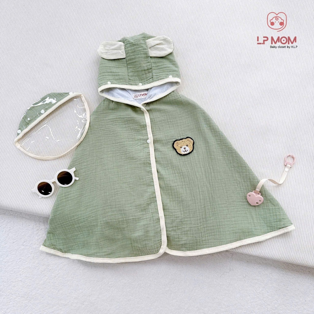 [CN03+ Mũ Kính] Áo choàng chống nắng 3 lớp cho bé, chống bụi chống giọt bắn, tai gấu bảng màu pastel Phong cách Hàn