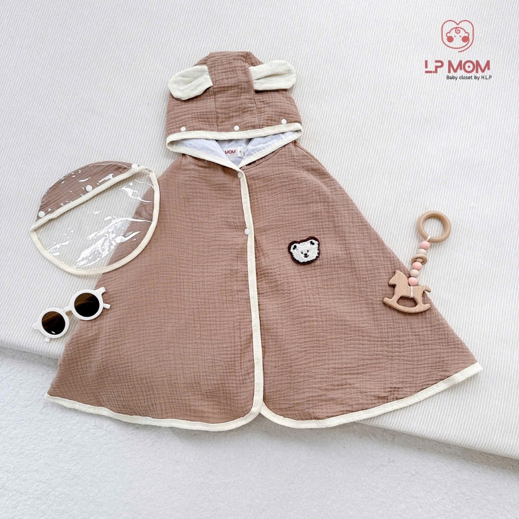 [CN03+ Mũ Kính] Áo choàng chống nắng 3 lớp cho bé, chống bụi chống giọt bắn, tai gấu bảng màu pastel Phong cách Hàn