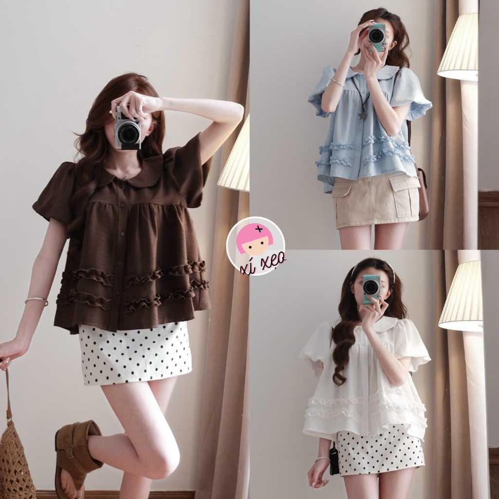 Áo babydoll cổ sen XIXEOSHOP phối bèo xinh tay phồng - A36