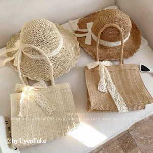 Set túi mũ cói đi biển đi chơi