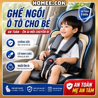 Homee.cok Ghế Ngồi Ô Tô Cho Bé Đai 5 Điểm - Ghế An Toàn Trẻ Em Có Tựa Đầu, Đệm Êm Thoáng Khí, Dễ Mang Theo