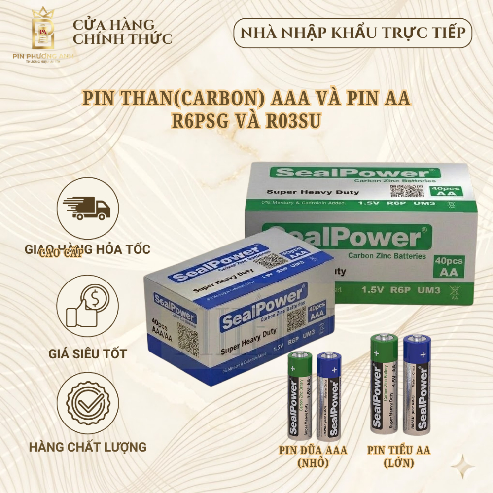 Hộp 40 pin than(carbon) AA,AAA SealPower Chất lượng cao. Pin tiểu,pin đũa 1.5V R6P,R03 dùng cho thiết bị gia đình...