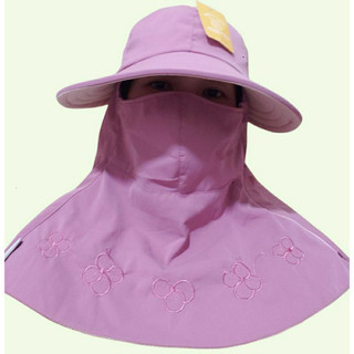 Mũ chống nắng Vành Rộng Kèm Khẩu Trang vải - COTTON THÊU
