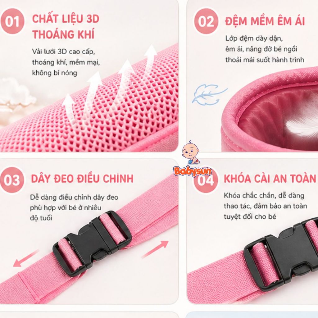 Đai đi xe máy , xe điện bảo vệ an toàn cho bé - Đai đeo Vai, thắt lưng khoá bảo vệ có phản quang ,lưới thoáng khí cho bé