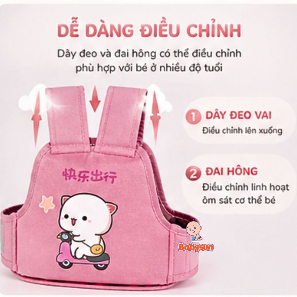Đai đi xe máy , xe điện bảo vệ an toàn cho bé - Đai đeo Vai, thắt lưng khoá bảo vệ có phản quang ,lưới thoáng khí cho bé