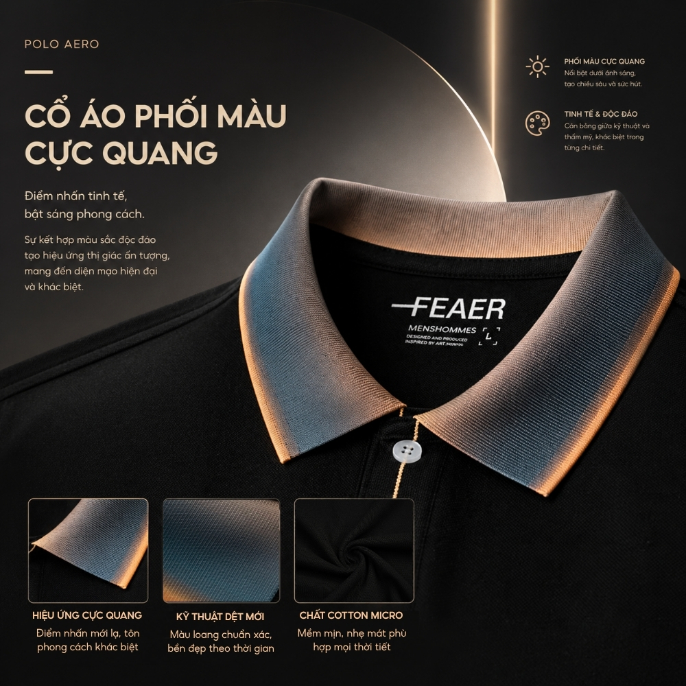 Áo polo FIGURE hiệu ứng loang màu cực quang độc đáo, vải Cotton Micro dệt mịn thoáng mát, bền form lâu - FEAER
