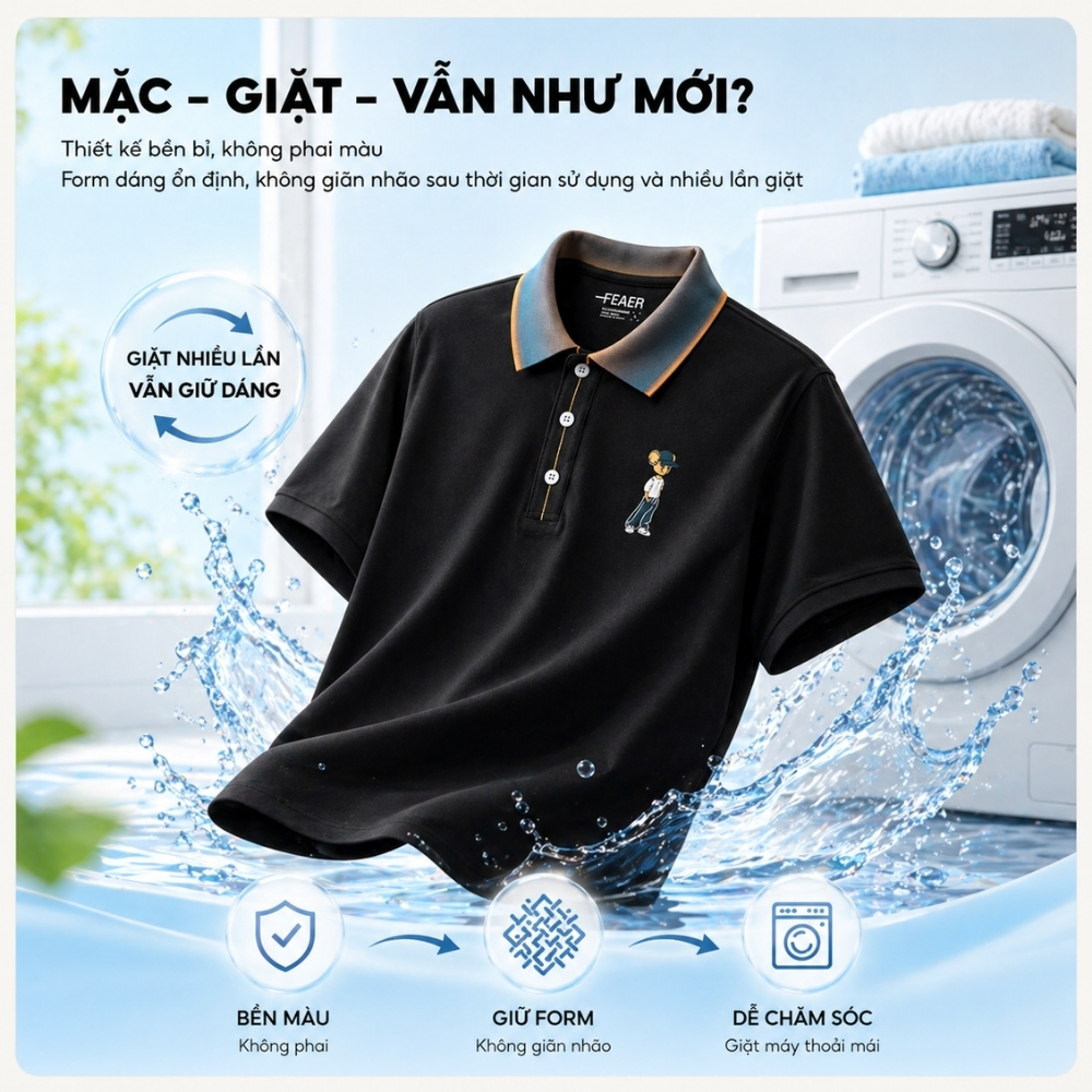 Áo polo FIGURE hiệu ứng loang màu cực quang độc đáo, vải Cotton Micro dệt mịn thoáng mát, bền form lâu - FEAER