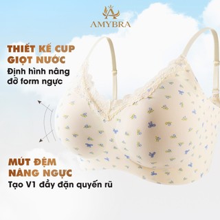 Áo Ngực Nữ Su Thạch Không Gọng Mút Liền Mềm Mịn, Áo Lót Hoa Nhí Phối Viền Ren Nữ Tính AMYBRA A1846
